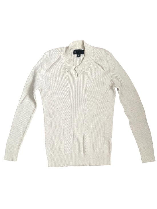 INC International Concepts Sweaters - INC International Concepts Cream Ribbed Knit V-Neck Sweater Size M 100% Cotton